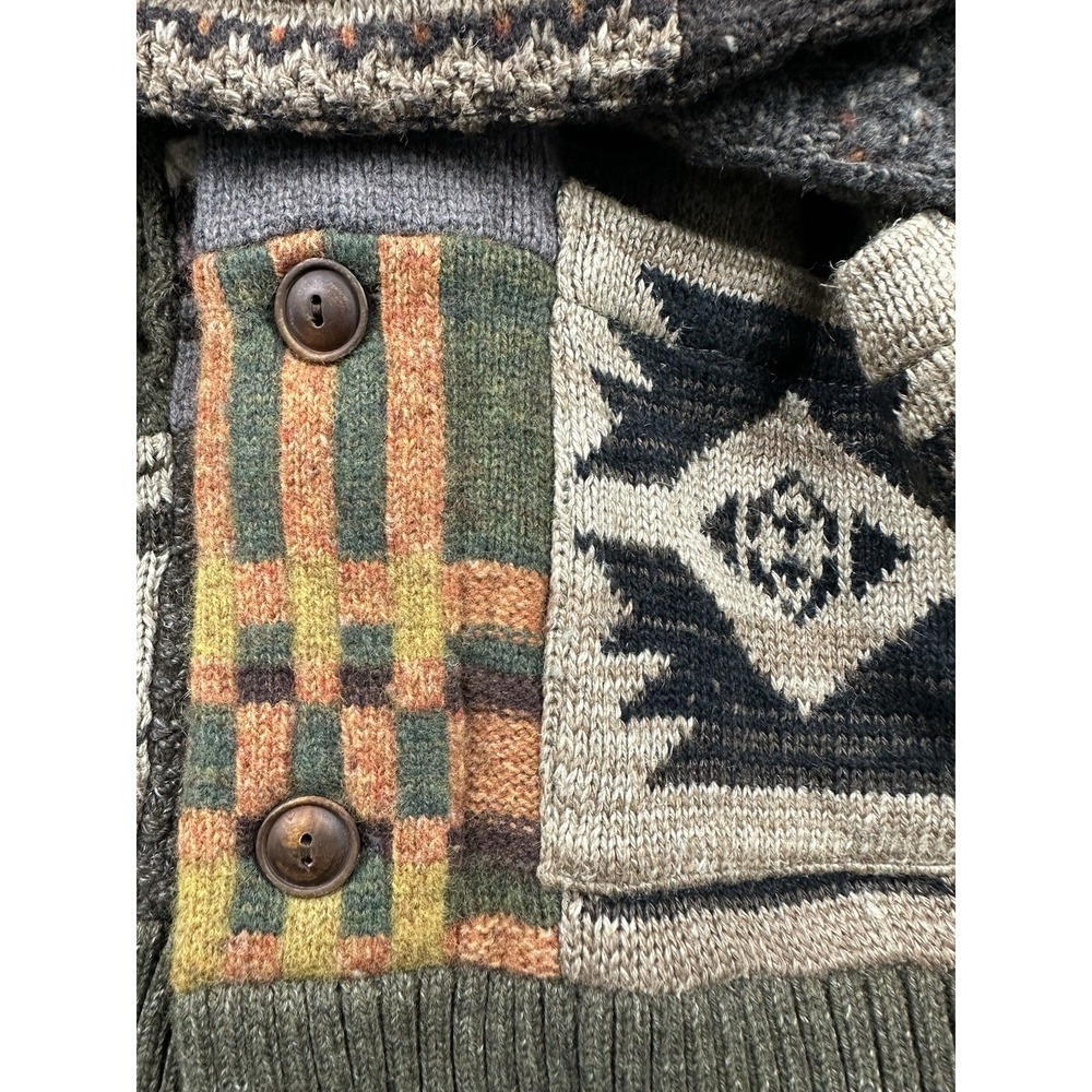 RRL Ralph Lauren Green Wool Linen Patchwork Men's Heavy Cardigan Size XXS NWT‎ - Picture 6 of 9